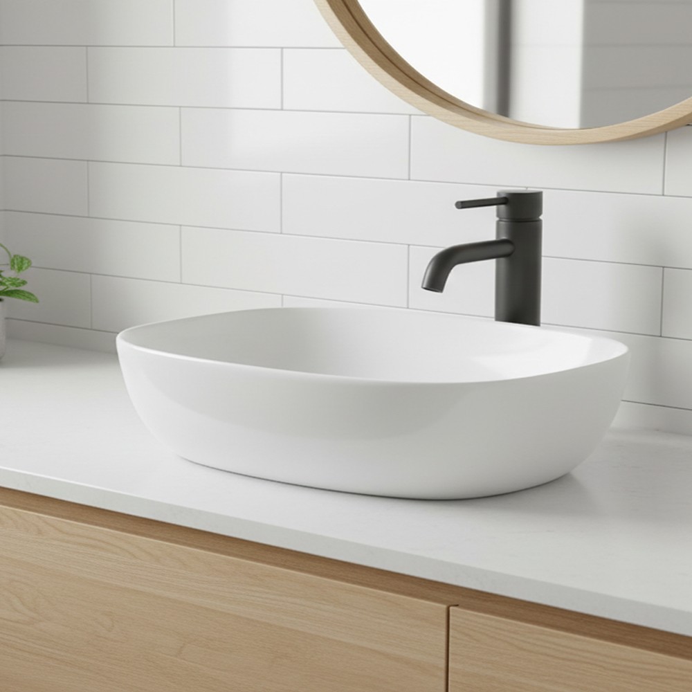 Lavabo da appoggio LAV39350 in ceramica 50x38x14 cm bianco lucido