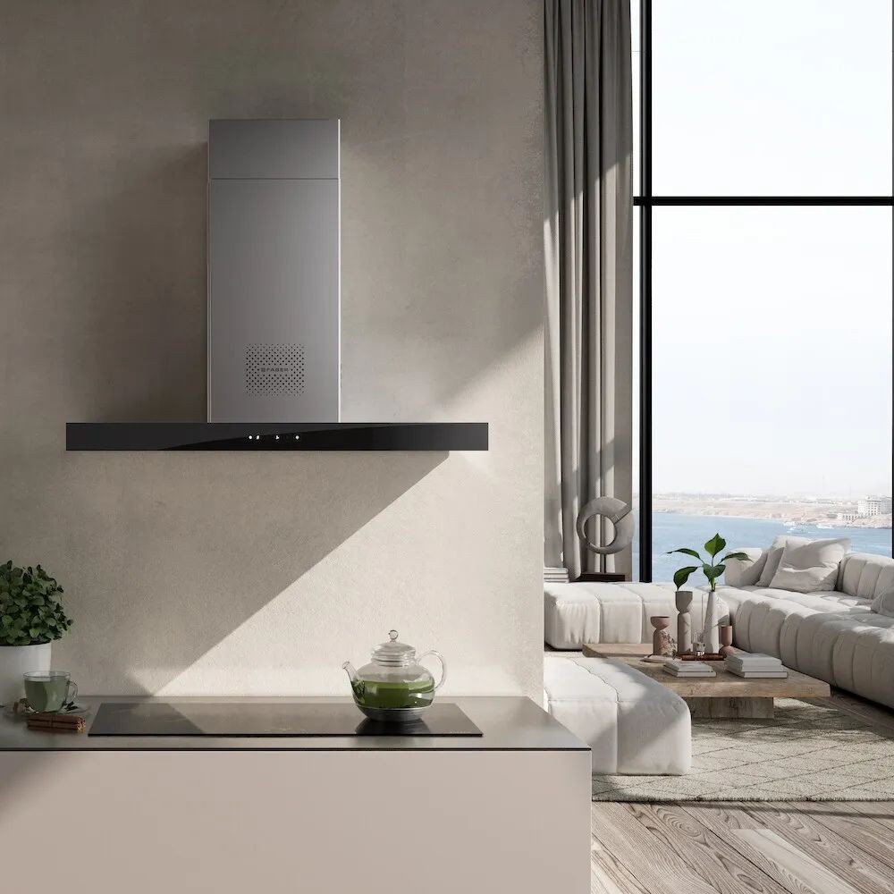 Cappa aspirante a parete Faber Air Hub Stilo Glass Comfort 90 cm. classe A+ inox e vetro nero