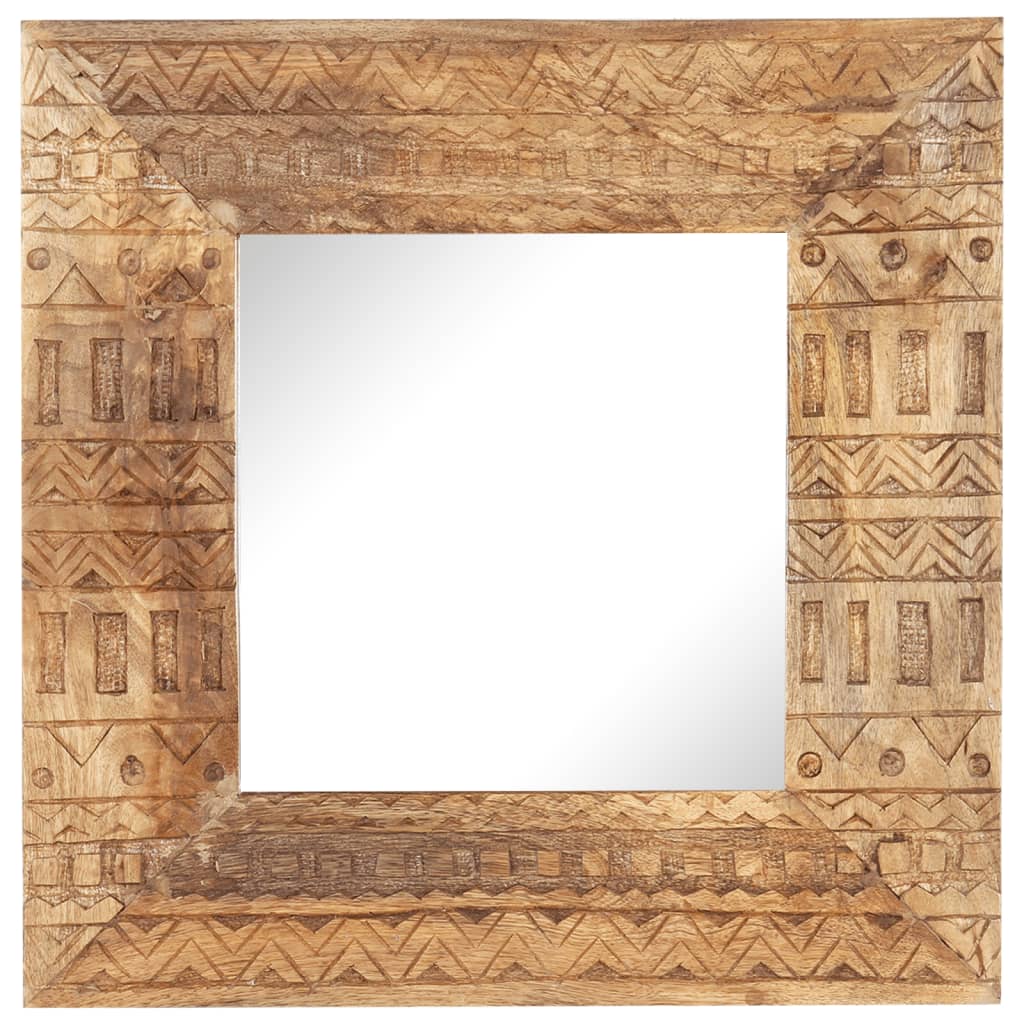 Specchio Intagliato A Mano Bianco 50x50x2,5cm In Legno Di Mango