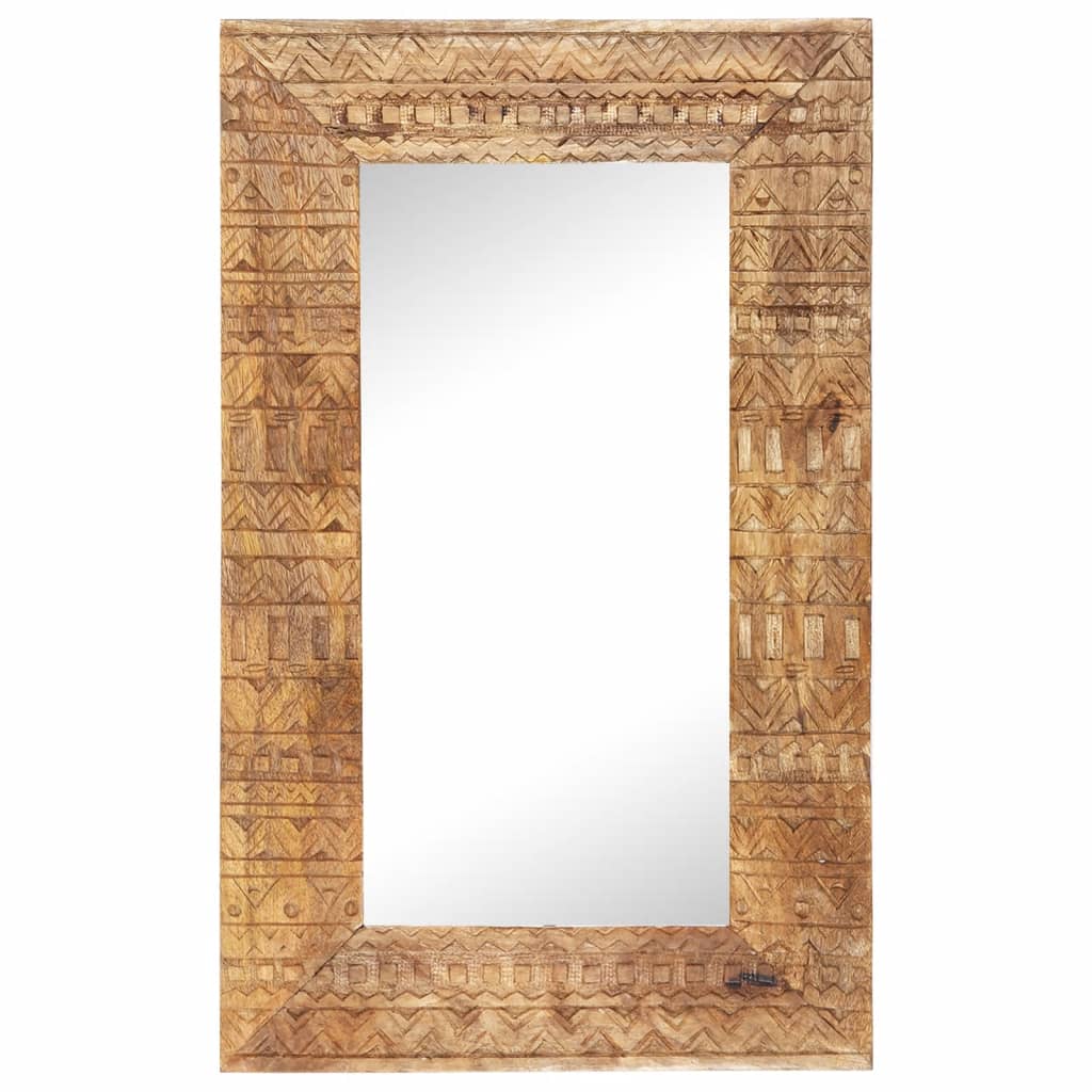 Specchio Intagliato A Mano Bianco 80x50x2,5cm In Legno Di Mango