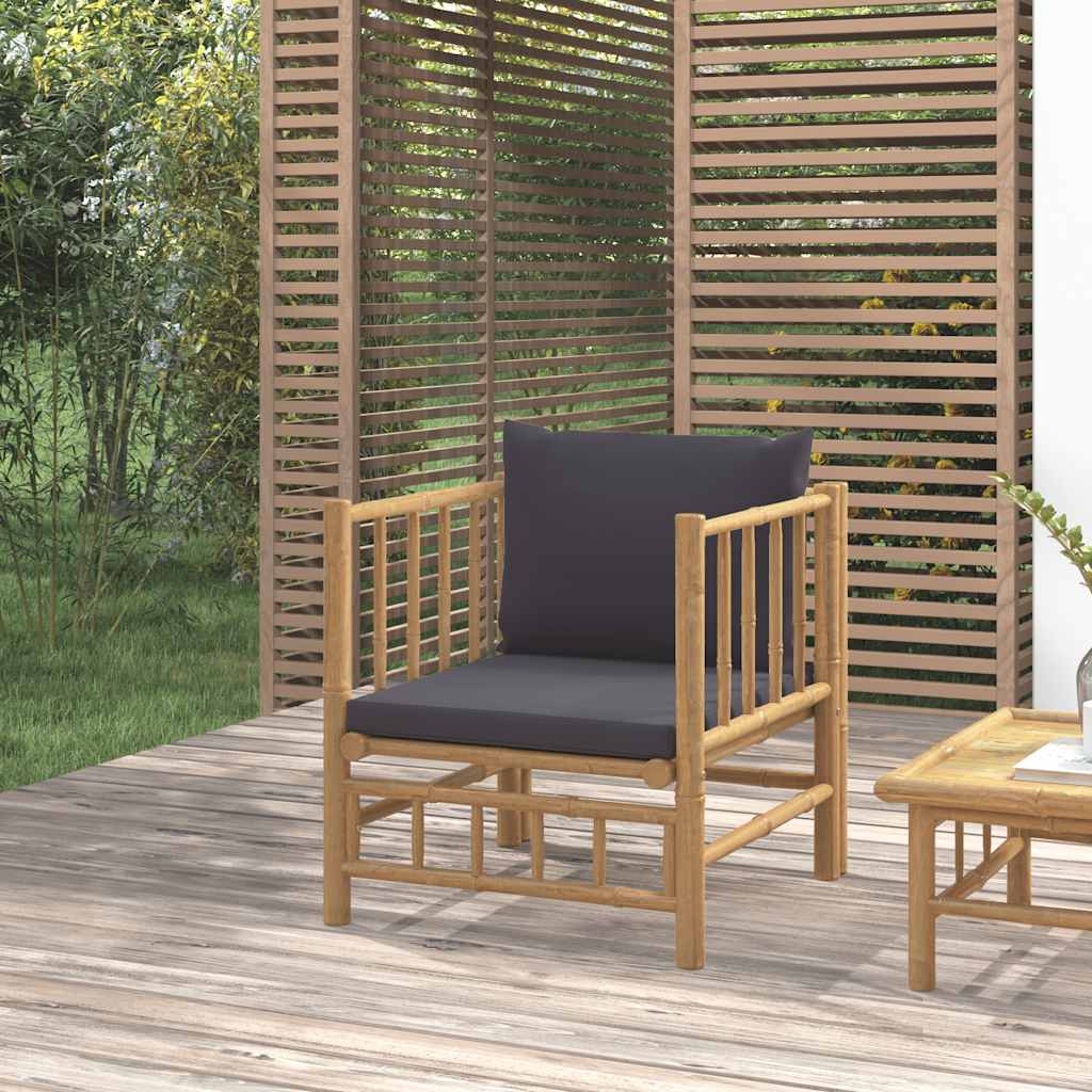 Divano Da Giardino Con Cuscini Grigio Scuro In Bambù