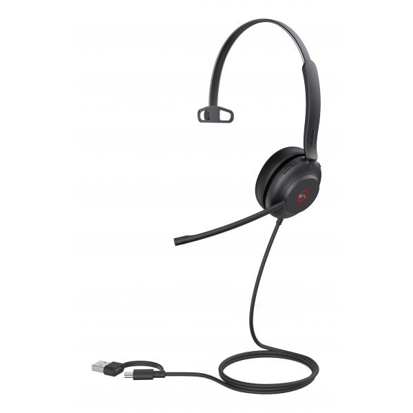 Yealink UH37 Mono Teams Auricolare Cablato A Padiglione Ufficio USB Type-C / USB Type-A Nero (UH37 Mono - Headset - on-ear - Warranty: 36M)
