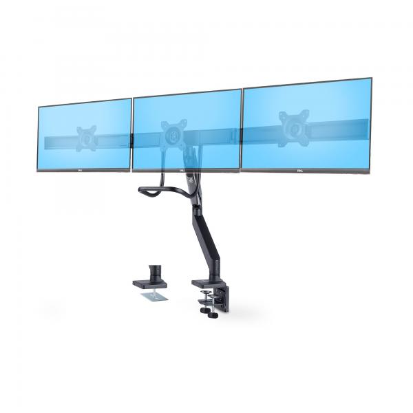 StarTech.com Supporto per 3 monitor da 27 a barra trasversale, VESA 75x75/100x100, regolazioni senza attrezzi, morsetto a C/occhiello, braccio a molla (TRIPLE MONITOR DESK MOUNT - - CROSSBAR DESIGN U