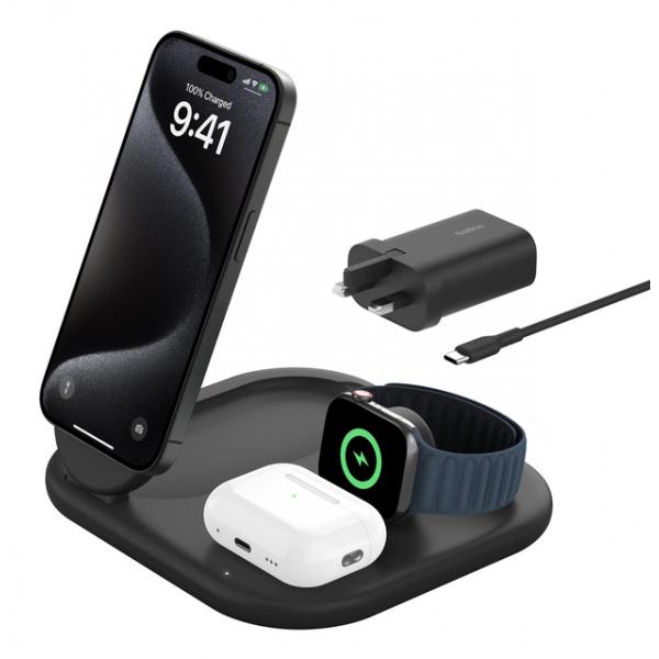 Belkin WIZ029MYBK Caricabatterie per dispositivi mobili Nero (BOOST CHARGE QI2 15W MAGNETIC - 3IN1 STAND BLACK)