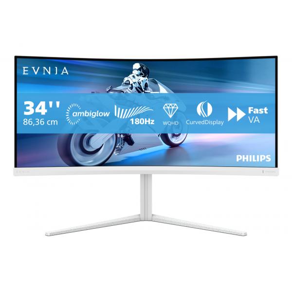 Philips Evnia 5000 34M2C5501A/00 Monitor PC 86,4 cm [34] 3440 x 1440 Pixel Wide Quad HD LCD Bianco (Philips Evnia 5000 34M2C5501A - LED monitor - gaming - curved - 34 - 3440 x 1400 WQHD @ 180 Hz - Fa