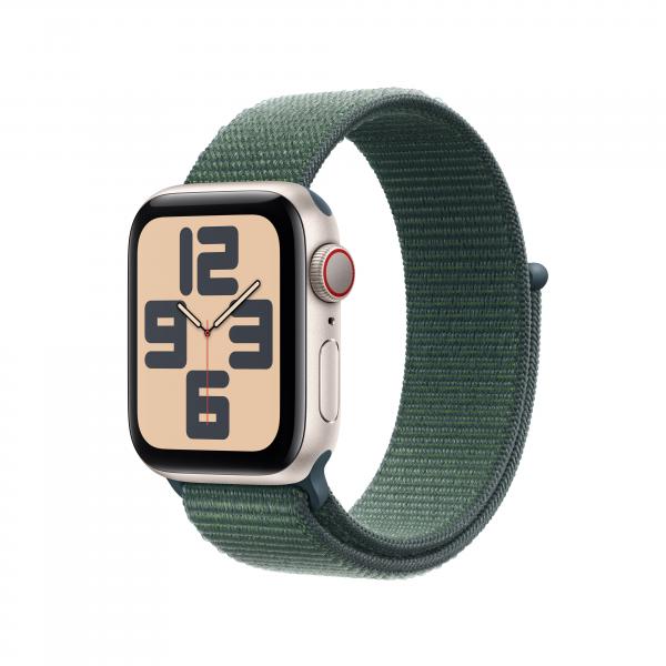 Apple Watch SE GPS + Cellular 40mm Cassa Alluminio Galassia con Verde Lago Sport Loop (Apple Watch SE [GPS + Cellular] - 2? generazione - 40 mm - starlight aluminum - smartwatch con sport loop - nylo