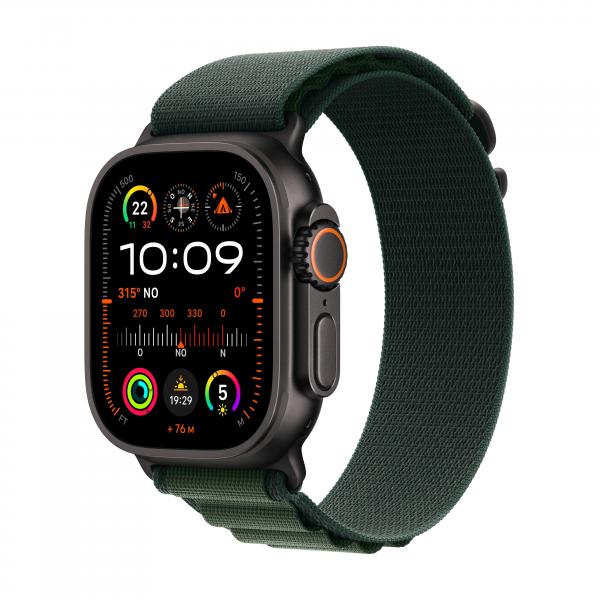 Apple Watch Ultra 2 GPS + Cellular 49mm Cassa Titanio Nero con Dark Green Alpine Loop - Small (WATCH ULTRA2 GPS+CELL 49MM - BLACK TITANIUM LOOP SMALL)
