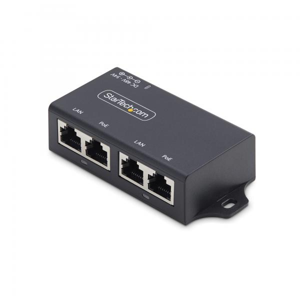 StarTech.com Iniettore PoE+ Midspan a 2 Porte Gigabit - Alimentatore Power Over Ethernet 10/100/1000Mbps, Ripetitore PoE [802.3af/at], Adattatore PoE Attivo da 30W (StarTech 2-Port Gigabit PoE+ Injec