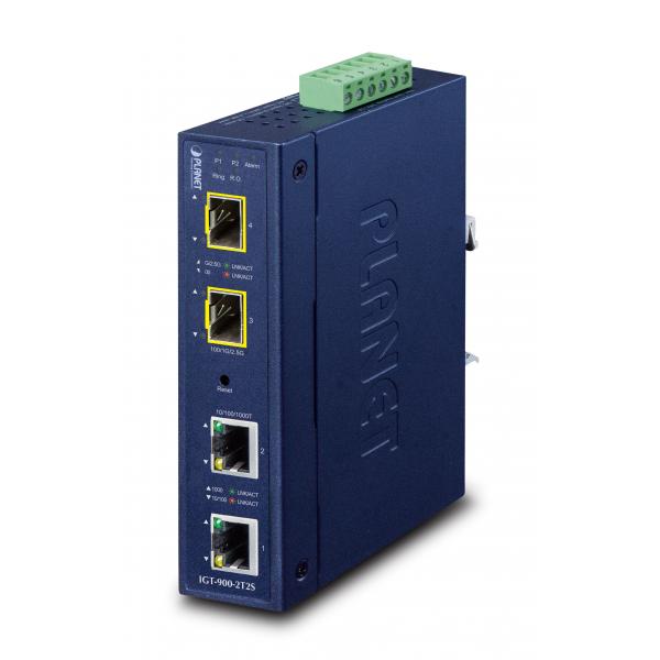 PLANET Industrial 2-Port convertitore multimediale di rete Blu (Industrial 2-Port - 10/100/1000T + 2-Port - 100/1000/2500X SFP Managed Media Converter - Warranty: 36M)