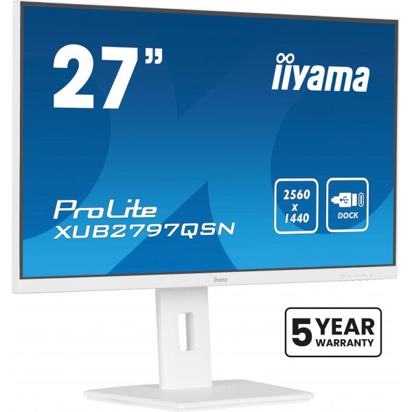 iiyama G-MASTER XUB2797QSN-W2 Monitor PC 68,6 cm [27] 2560 x 1440 Pixel Quad HD LED Bianco (iiyama ProLite XUB2797QSN-W2 - LED monitor - 27 - 2560 x 1440 QHD @ 100 Hz - IPS - 300 cd/m? - 1300:1 - 1 m