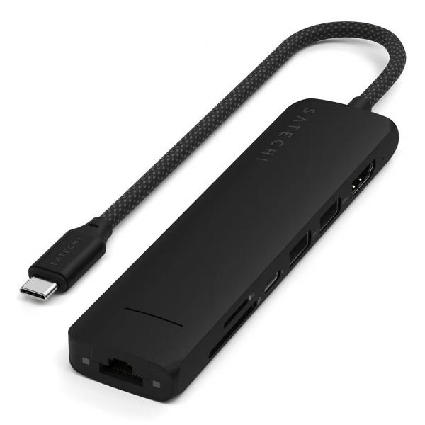 Satechi ST-P7SK hub di interfaccia USB tipo-C 10000 Mbit/s Nero (Satechi 7-in-1 USB-C Slim Multi Adapter)