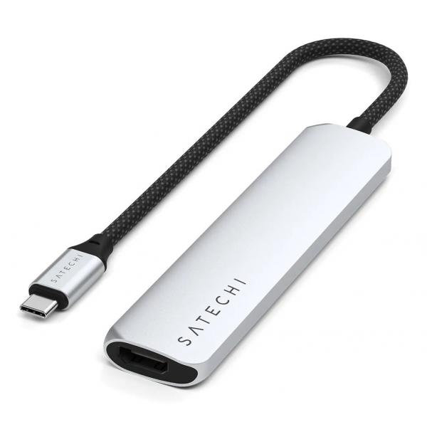 Satechi ST-P6SS hub di interfaccia USB tipo-C 10000 Mbit/s Argento (Satechi 6-in-1 USB-C Slim MPA S)
