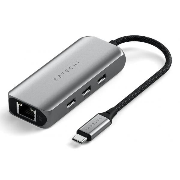 Satechi ST-H3C25EM hub di interfaccia USB tipo-C 10000 Mbit/s Grigio (Satechi 4-in-1 USB-C Hub Eth)