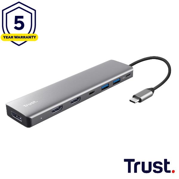 Trust 25672 hub di interfaccia USB tipo-C Grigio ([NEW] 25672 Trust Dalyx 8-in-1 Multiport Adapter)