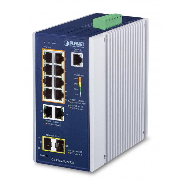 PLANET IGS-4215-8UP2T2S switch di rete Gestito L2/L4 Gigabit Ethernet [10/100/1000] Supporto Power over Ethernet [PoE] Alluminio, Blu (IGS-4215-8UP2T2S)