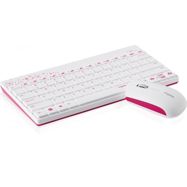 Rapoo 8000 tastiera Mouse incluso RF Wireless QWERTY Portoghese Rosa, Bianco (Rapoo Ralemo Air 1 Blau lautlose Multi)