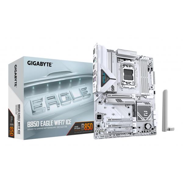 GIGABYTE B850 EAGLE WIFI7 ICE Scheda madre - CPU AMD Ryzen serie 9000, VRM digitale a 8+2+2 fasi, fino a 8200 MHz DDR5 [O.C.], 1x M.2 PCIe 5.0 + 2x M.2 PCIe 4.0, Wi-Fi 7, LAN 2.5 GbE, USB 3.2 Gen 2 (