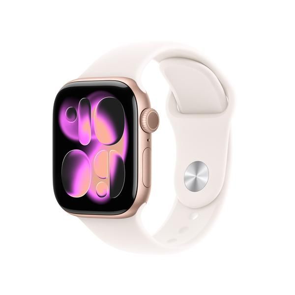 Apple Watch Series 11 GPS 42mm Cassa Alluminio Oro Rosa con Band Rosa Fard - S/M (Apple Watch Series 11 [GPS] - 42 mm - alluminio oro rosa - smartwatch con fascia sportiva - fluoroelastomero - blush