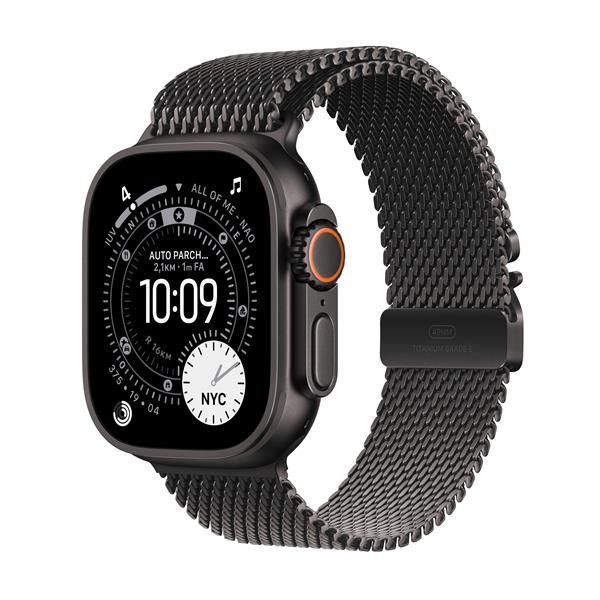 Apple Watch Ultra 3 GPS + Cellular 49mm Cassa Titanio Nero con Loop in maglia Milanese Titanio Nero - Large (Apple Watch Ultra3 49 Bk Ti Bk Tml L)
