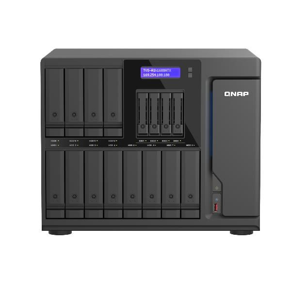 QNAP TVS-AIH1688ATX-U7-32G server NAS e di archiviazione Tower 32 GB DDR5 0 TB QuTS hero Nero (16-Bay QuTS hero NAS [12 x 3.5in SATA + 4 x U.2 NVMe slots] § Intel Core Ultra7 265 20cores[8P+12E] § 32