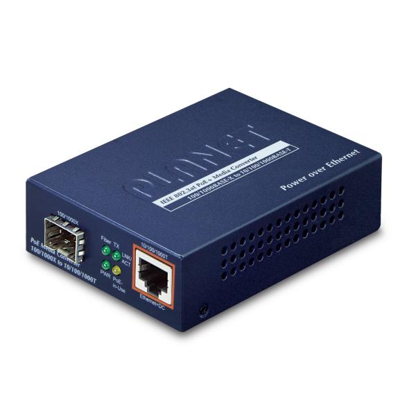 PLANET GTP-805A convertitore multimediale di rete 1000 Mbit/s Blu (MCon Gb PoE+ SFP)
