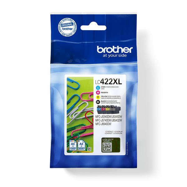 Brother LC422XLVAL cartuccia d'inchiostro 4 pz Originale Nero, Ciano, Magenta, Giallo (Ink Cartridge 4 Pc[S] - Original Black, Cyan, - Magenta, Yellow - Warranty: 12M)
