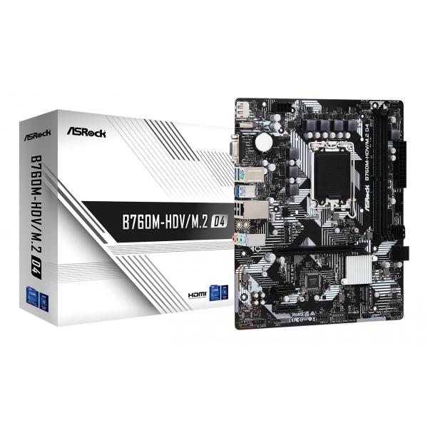 Asrock B760M-HDV/M.2 D4 Intel B760 LGA 1700 micro ATX (ASRock B760M-HDV/M.2 D4 Intel 1700 Socket Motherboard, Micro-ATX, 2x DDR4 Slots, 2x M.2 Sockets, GbE LAN, 1x D-Sub / 1x DisplayPort / 1x HDMI Po
