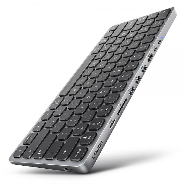 Axagon HMC-KB-US replicatore di porte e docking station per laptop Cablato USB 3.2 Gen 1 [3.1 Gen 1] Type-C Grigio (*HMC-KB-US USB hub 8in1 5Gbps keyboar)