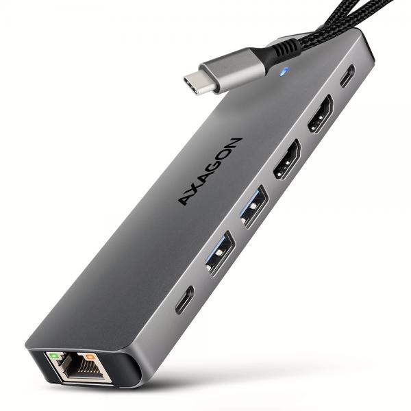 Axagon HMC-7HX2 replicatore di porte e docking station per laptop Cablato USB 3.2 Gen 1 [3.1 Gen 1] Type-C Grigio (*HMC-7HX2 USB hub 7in1 5Gbps 2xHDMI)