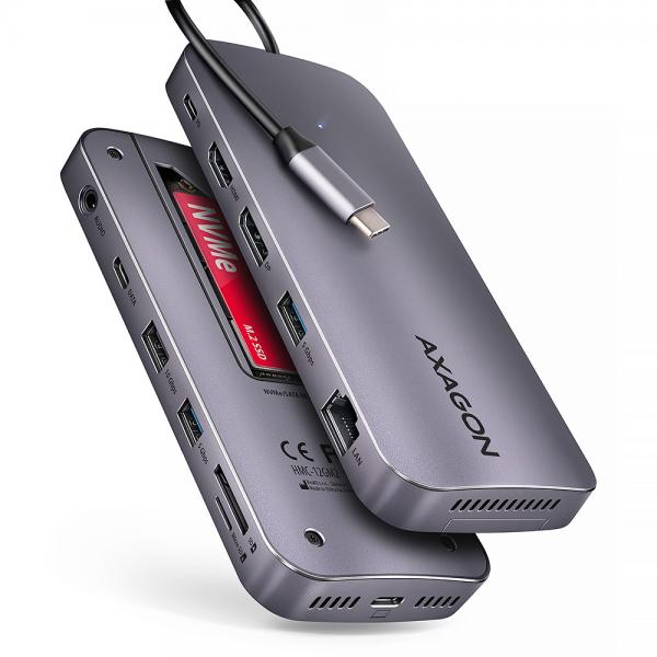 Axagon HMC-12GM2 replicatore di porte e docking station per laptop Cablato USB 3.2 Gen 2 [3.1 Gen 2] Type-C Grigio (AXAGON HMC-12GM2 Multiport-Hub, USB-C)