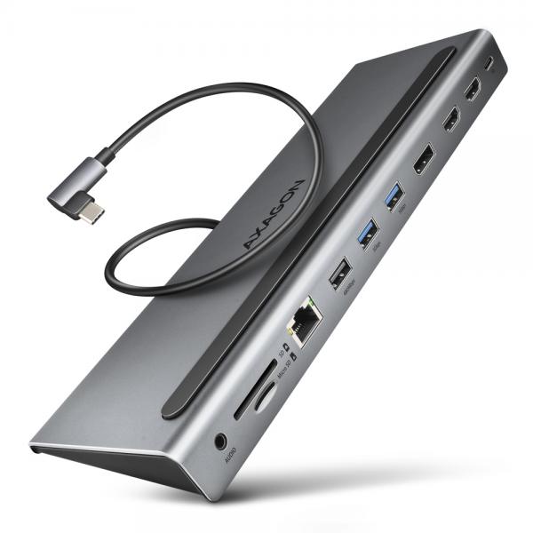Axagon HMC-4KX3 replicatore di porte e docking station per laptop Cablato USB 3.2 Gen 1 [3.1 Gen 1] Type-C Grigio (*AXAGON HMC-4KX3 3x USB- A/2xHDMI/DP/G)