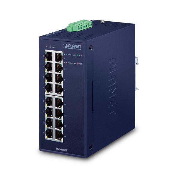 PLANET IGS-1600T switch di rete Non gestito L2 Gigabit Ethernet [10/100/1000] Blu (IP30 Industrial 16-Port - 10/100/1000T Gigabit Ethernet - dual 12~48V DC/24V AC - Warranty: 60M)
