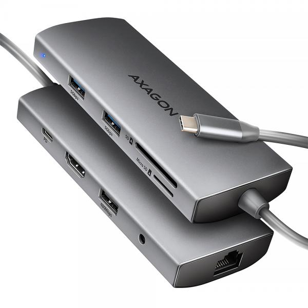 Axagon HMC-8HLSA replicatore di porte e docking station per laptop Cablato USB 3.2 Gen 1 [3.1 Gen 1] Type-C Grigio (*HMC-8HLSA USB hub 8in1 5Gbps HDMI au)