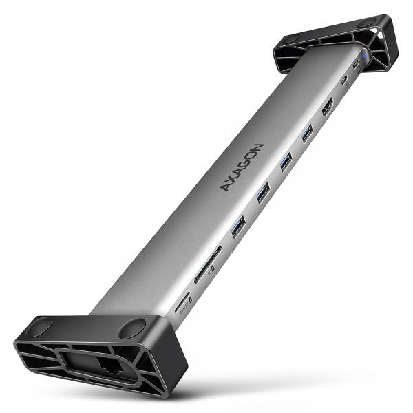 Axagon HMC-10HLS replicatore di porte e docking station per laptop Cablato USB 3.2 Gen 1 [3.1 Gen 1] Type-C Nero, Grigio (*HMC-10HLS USB hub 10in1 5Gbps,4xUSB,H)
