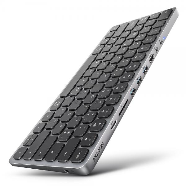 Axagon HMC-KB-GE replicatore di porte e docking station per laptop Cablato USB 3.2 Gen 1 [3.1 Gen 1] Type-C Grigio (AXAGON HMC-KB keyboard USB-C 5Gbps wit)