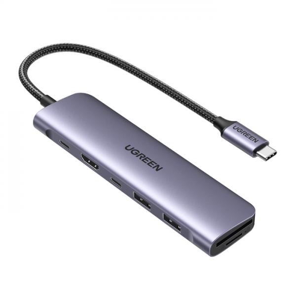 Ugreen 15214 replicatore di porte e docking station per laptop Cablato USB 3.2 Gen 1 [3.1 Gen 1] Type-C Lillà, Metallico (UGREEN USB-C Multifunction Adapter)