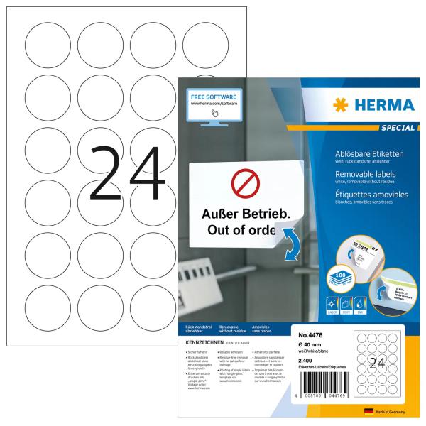 HERMA 4476 etichetta per stampante Bianco Etichetta per stampante autoadesiva (HERMA Special - etiketter - mat - 2400)