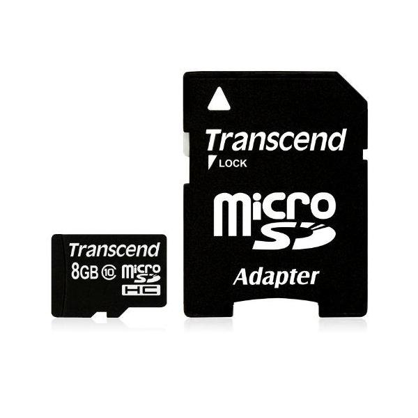 Transcend TS8GUSDHC10 memoria flash 8 GB MicroSDHC NAND Classe 10 (MicroSD Card SDHC 8GB + Adapte - microSDXC/SDHC Class 10 8GB - with Adapter, 8 GB, MicroSDHC, Class 10, NAND, 90 MB/s, Black - Warra