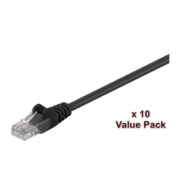 Microconnect V-UTP510SVP cavo di rete Nero 10 m Cat5e U/UTP [UTP] (U/UTP CAT5e 10M Black 10 Pack - 1 pcs. = 10 pcs. in one bag - PVC, 4x2xAWG 26 CCA - Warranty: 300M)
