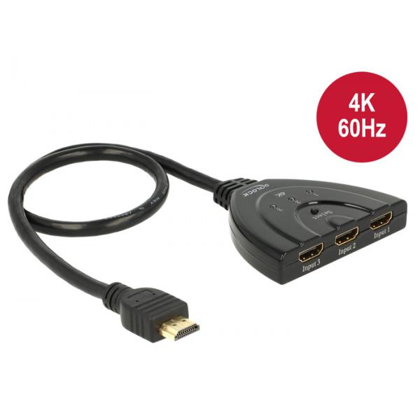 DeLOCK 18600 conmutador de vídeo HDMI (Delock HDMI UHD Switch 3 x HDMI in > 1)