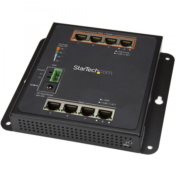 StarTech.com Switch industriale a 8 porte Gigabit PoE - 4 x PoE+ 30W - Power Over Ethernet - Switch gestito GbE Layer/L2 in metallo temprato - Commutatore di rete Gigabit ad alta potenza IP-30/ -40C