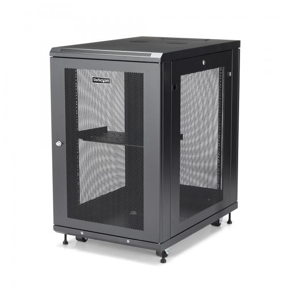 StarTech.com Armadio Rack 19 18U su Ruote a 4 Montanti, Server Rack 19 Pollici Mobile con Ripiano 1U e pannelli laterali con serratura. Rack Dati Ventialta con Profondità di montaggio regolabile (18U