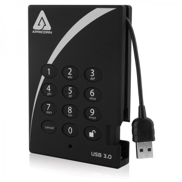 Apricorn Aegis Padlock USB 3.0 500GB disco rigido esterno 5400 Giri/min USB tipo A 3.2 Gen 1 [3.1 Gen 1] Nero (HDD 500GB Apricorn Padlock - Secure USB 3.0 External - 5400rpm 8MB 256-bit AES - Warrant