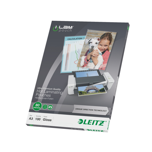 Leitz 74850000 pellicola per plastificatrice 100 pz (Leitz 74850000 A3 UDT iLAM 2 x 80 Micron Pouch 100Pk)