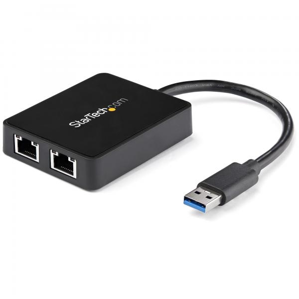 StarTech.com Adattatore USB 3.0 a doppia porta Ethernet Gigabit [RJ45] NIC con porta USB integrata (USB TO ETHERNET ADAPTER DUAL - USB 3.0 GIGABIT NETWORK DONGLE)