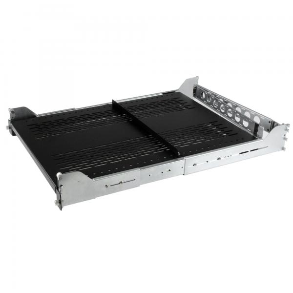 StarTech.com Ripiano Scorrevole 2U per Armadio Rack 19, Mensola Ventilata con Braccio Passacavo, Profondità di montaggio da 70 a 80cm; Portata 50kg, Profondità 61cm (Startech 2U Vented Sliding Server