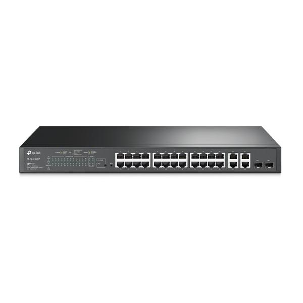 TP-Link JetStream TL-SL2428P switch di rete Gestito L2 Fast Ethernet [10/100] Supporto Power over Ethernet [PoE] 1U Nero (TP-Link TL-SL2428P 24-Port Metal 10/100Mbps + 4-Port Gigabit Smart Switch wit