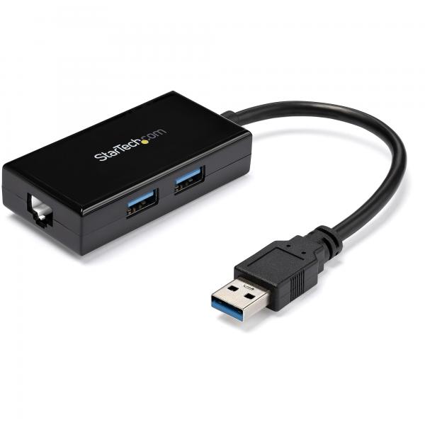 StarTech.com Adattatore USB 3.0 a Ethernet Gigabit con Hub USB a 2 porte incorporato (USB 3.0 HUB WITH ETHERNET - GIGABIT NETWORK ADAPTER W/ USB)