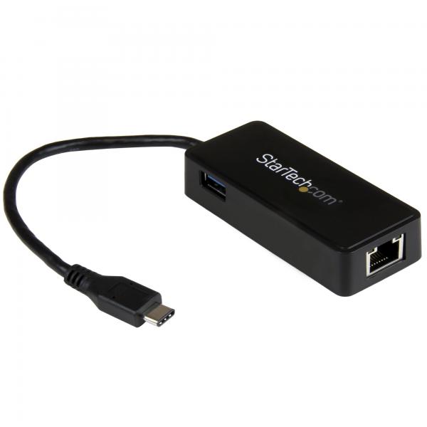 StarTech.com Adattatore di rete USB-C a RJ45 Gigabit Ethernet con porta USB-A supplementare - USB 3.1 Gen 1 - [5 Gb/s] - Nera (USB C TO ETHERNET ADAPTER USBC - GIGABIT RJ45 LAN NETWORK DONGLE)