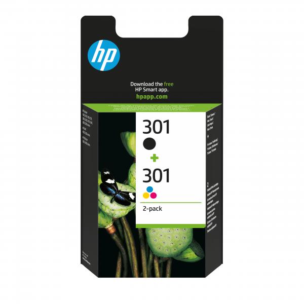 HP Confezione da 2 cartucce originali di inchiostro nero/tricromia 301 (HP 301 - Confezione da 2 - nero, colore [ciano, magenta, giallo] - originale - cartuccia d'inchiostro - per HP DeskJet 1000, 10